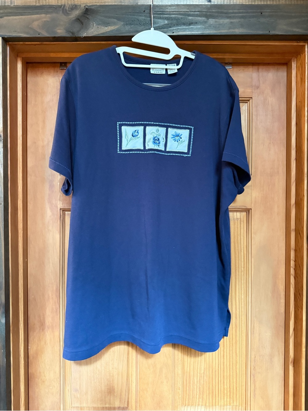 Classic Elements Navy Floral-Panel Crewneck T-Shirt